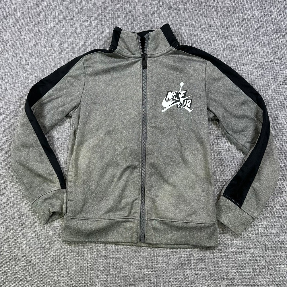 Jordan Nike Air Boys Gray Black Full Zip Track Jacket Size 6-7 Years Jumpman